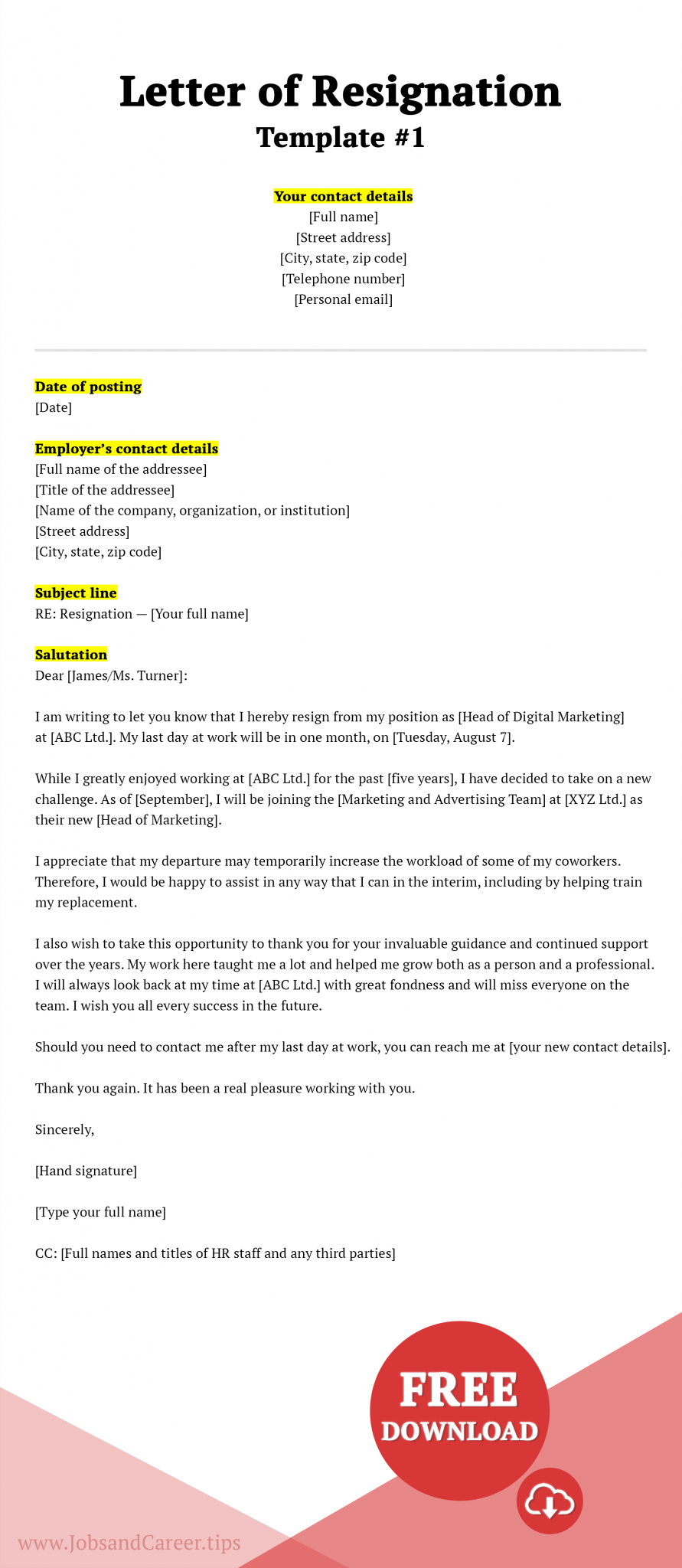 Click here to download resignation letter template #1