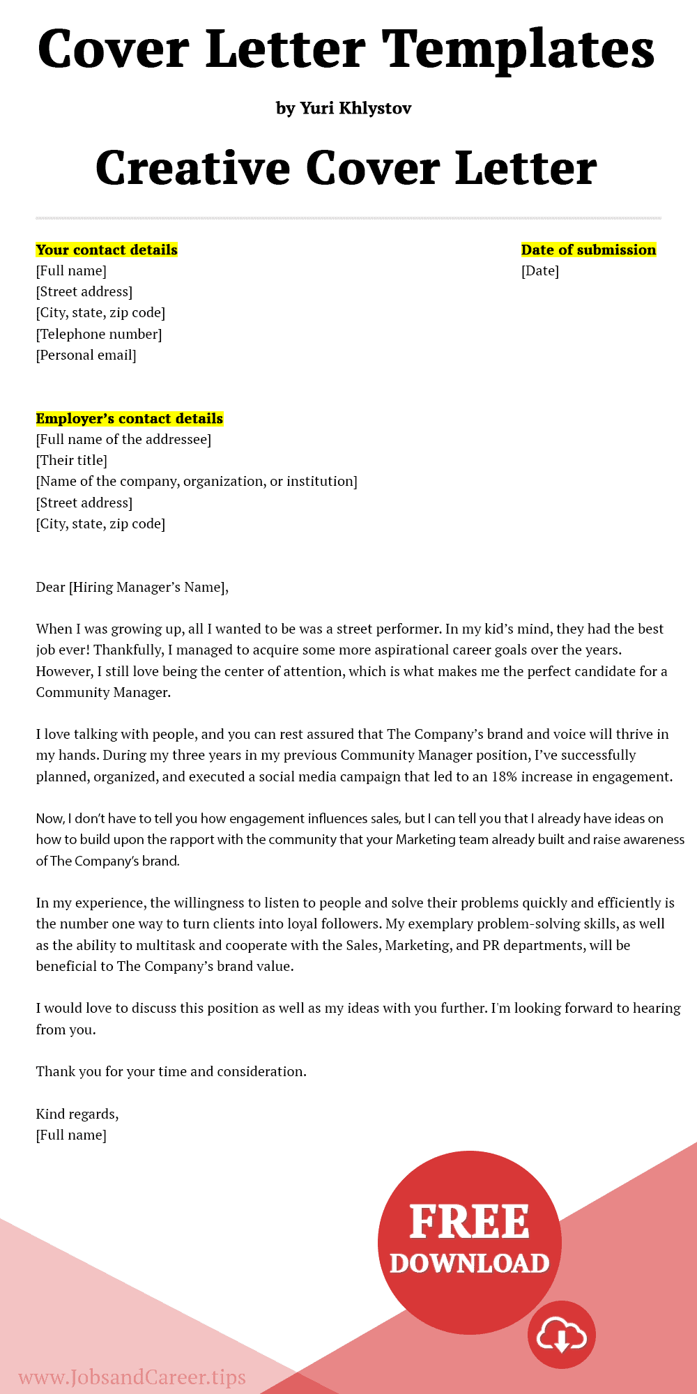 Click to download the creative cover letter template