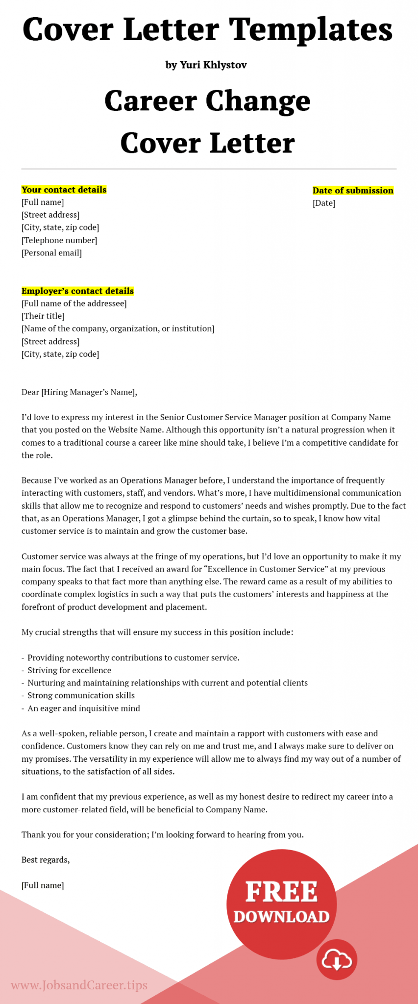 Click to download the career change cover letter template